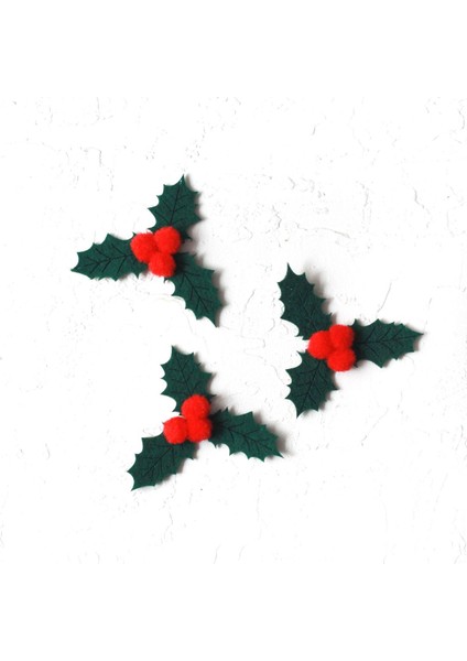Keçe Motif Yılbaşı Çiçekleri 5.5 cm Koyu Yeşil (3 Adet)