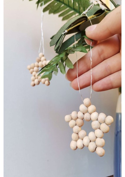 5 Adet Dekoratif Ahşap Boncuklu Mini Yıldız (5cm) Yılbaşı Süsü fiyatları