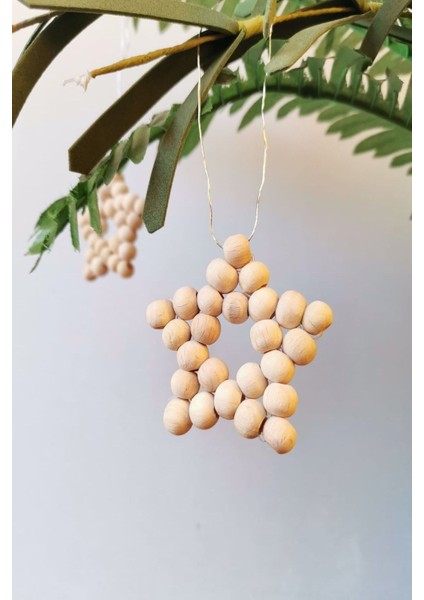 5 Adet Dekoratif Ahşap Boncuklu Mini Yıldız (5cm) Yılbaşı Süsü modelleri