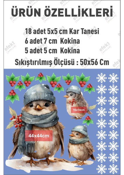 Yılbaşı Christmas Anne Kuş ve Yavruları Kokina-Kar Taneleri Sticker Seti