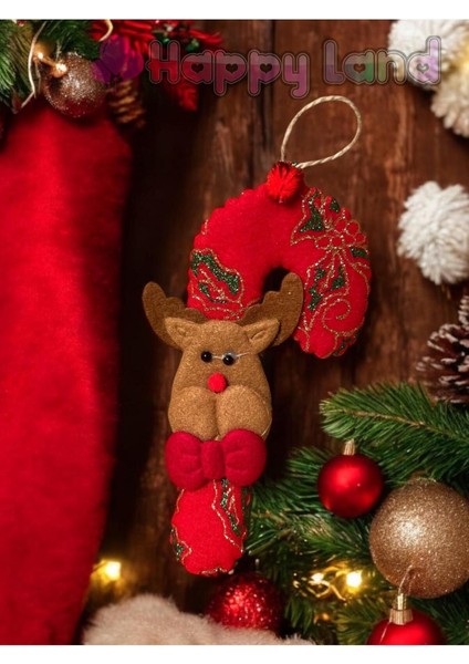 Yılbaşı Ağacı Süsü Baston Şekerli Geyik Peluş Model Asma Süs 15CM Küçük Boy modelleri