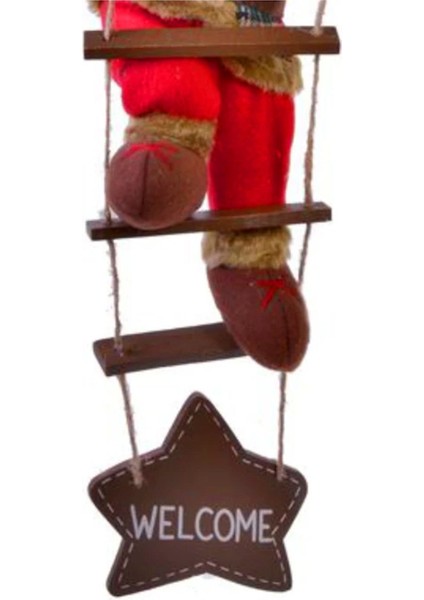 Yılbaşı Noel Baba Ahşap Merdiven, Kırmızı, Dekorasyon ve Süsleme İçin 40-78 Cm