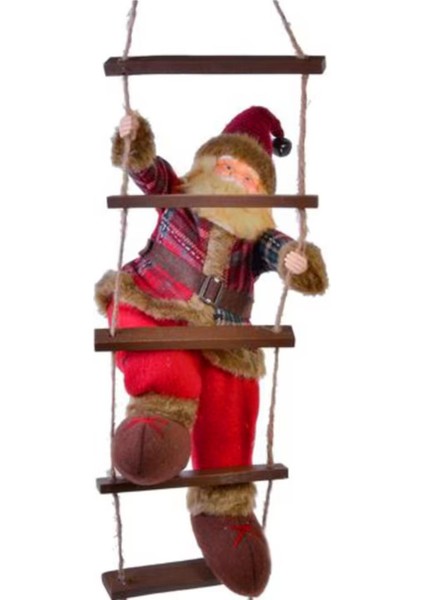 Yılbaşı Noel Baba Ahşap Merdiven, Kırmızı, Dekorasyon ve Süsleme İçin 40-78 Cm