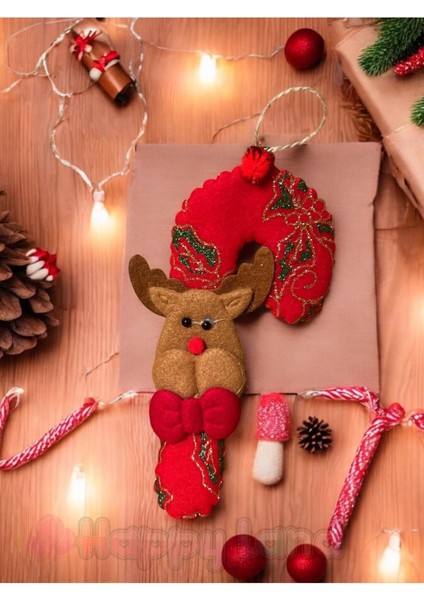 Yılbaşı Ağacı Süsü Baston Şekerli Geyik Peluş Model Asma Süs 15CM Küçük Boy fırsatları