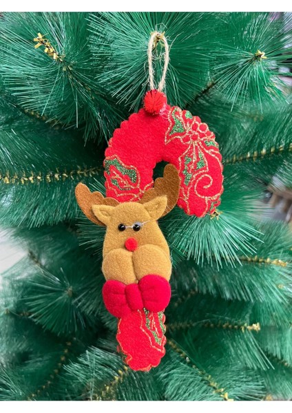 Yılbaşı Ağacı Süsü Baston Şekerli Geyik Peluş Model Asma Süs 15CM Küçük Boy indirimleri