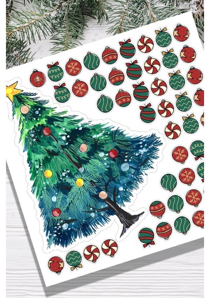 Yenı Yıl Yılbaşı Ağacı Sticker Cam Duvar Süsleme Çıkartma Seti