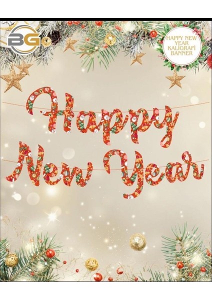 Happy New Year Kaligrafi Banner Yazı