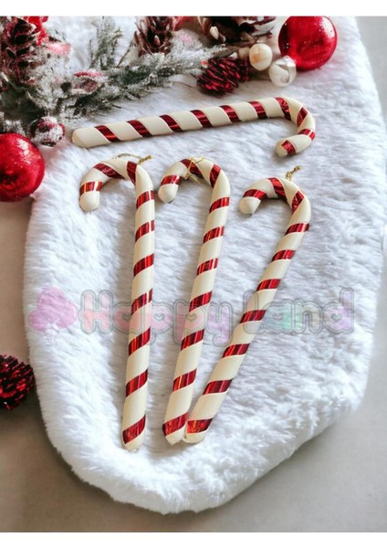 Yılbaşı Çam Ağacı Süsü Orta Boy 37 cm Baston Şeker Şeker Kamışı Kırmızı Beyaz Ağaç Süsü