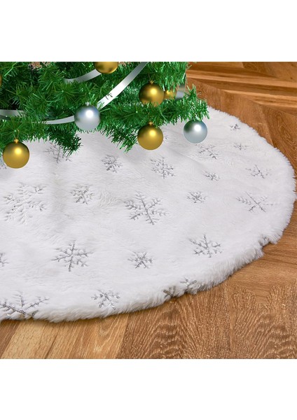 Yılbaşı Ağacı Örtüsü Lüks Peluş Kar Tanesi Baskılı 90 cm