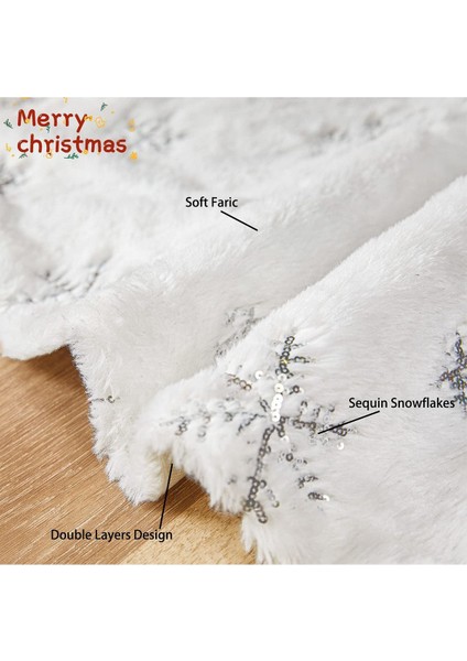 Yılbaşı Ağacı Örtüsü Lüks Peluş Kar Tanesi Baskılı 90 cm modelleri