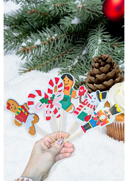 Eğlenceli Yılbaşı Yeni Yıl Kürdan Süsleri Cupcake Süsleri Lüks Büyük Boy 10LU Paket fiyatları