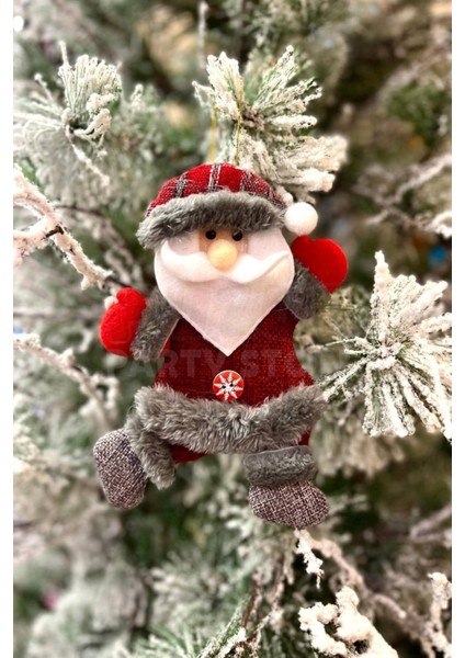 Peluş Noel Baba Yılbaşı Ağacı Asmalık 18 cm Süs Kırmızı Gri Kıyafetli Üst Kalite Ağaç Çam Süsü