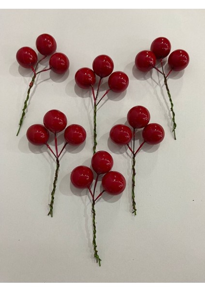 Yılbaşı Çiçeği Kokina Kırmızı Dekor Süs 6 Dal 3 Başlı Minik Meyve fiyatları