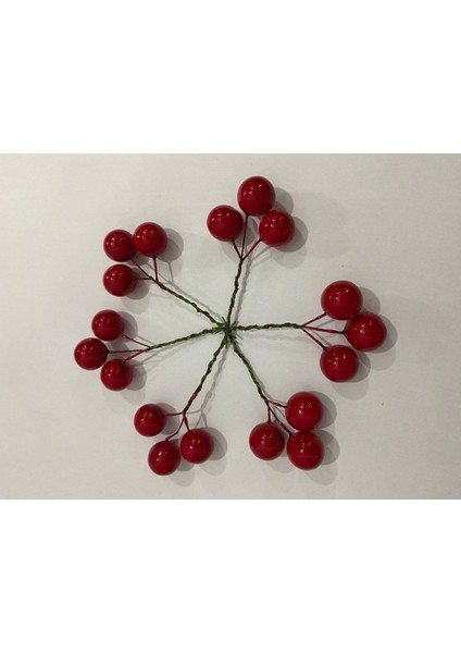 Yılbaşı Çiçeği Kokina Kırmızı Dekor Süs 6 Dal 3 Başlı Minik Meyve modelleri
