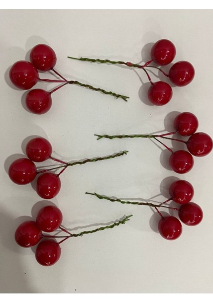 Yılbaşı Çiçeği Kokina Kırmızı Dekor Süs 6 Dal 3 Başlı Minik Meyve fırsatları