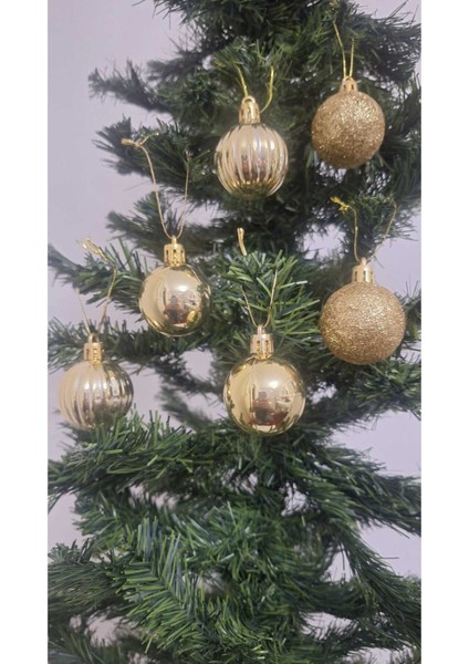 Yılbaşı Ağacı Süsü 4 cm Cici Gold Küre Top Süs Parlak Yılbaşı Süsleri Gold Küre Süs