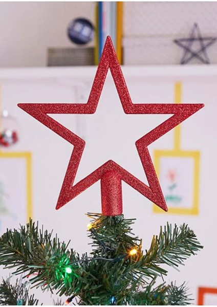 Kırmızı Parlak Yılbaşı Ağacı Yıldız Tepe Süsü 18 cm fiyatları