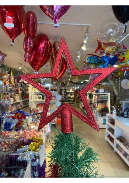 Kırmızı Parlak Yılbaşı Ağacı Yıldız Tepe Süsü 18 cm fırsatları