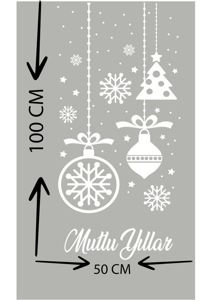 Yılbaşı Cam Vitrin Duvar Süsleme Etiket Sticker Mutlu Yıllar Kartanesi Süsleme Yeniyıl 50X100 fiyatları