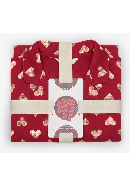 Gift Tiny Hearts Kırmızı Gömlek Pantolon Pijama Takımı