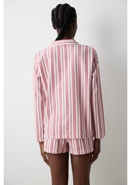 Aria Striped Kırmızı Gömlek Pantolon Pijama Takımı