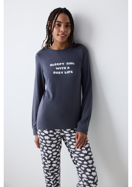 Busy Life Gri Termal Pantolon Pijama Takımı fiyatları