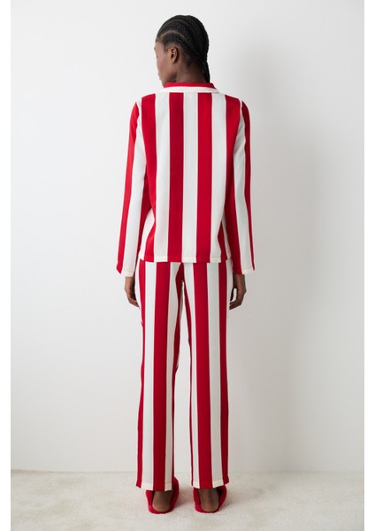 Aria Saten Kırmızı Gömlek Pantolon Pijama Takımı fırsatları