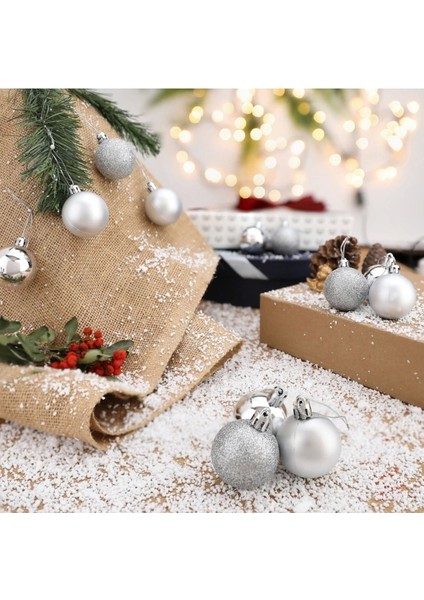 12'li Gümüş 3,5 cm Yılbaşı Topu, 12'li Noel Topu, 12'li Çam Ağacı Topu, 12 Süs Topu