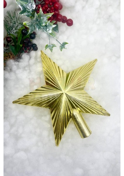 Yılbaşı Çam Ağacı Tepeliği Gold Renk Parlak 20X20 cm Altın Sarısı Yeni Yıl Sert Yıldız Tepelik