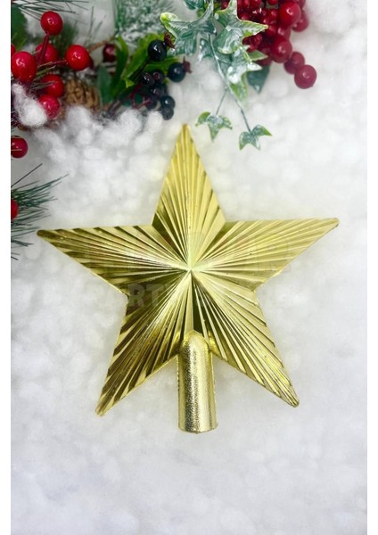 Yılbaşı Çam Ağacı Tepeliği Gold Renk Parlak 20X20 cm Altın Sarısı Yeni Yıl Sert Yıldız Tepelik fiyatları