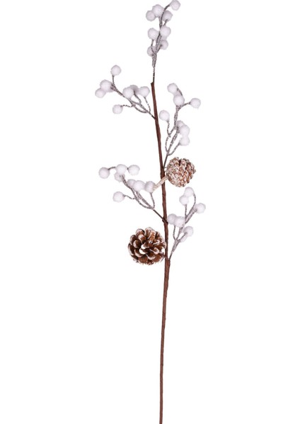 Yılbaşı Temalı Pike, Kar Efekti, Berry ve Kozalak Detaylarıyla 70 Cm Beyaz Renk