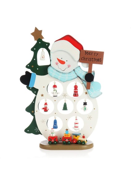 Yılbaşı Ahşap Dekor 26 cm Kardan Adam Snowman Beyaz