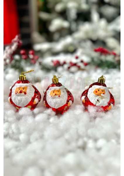 Tombul Noel Baba Ağaç Süsü Kırmızı Metalik Renk Beyaz Sakallı 3 Adet 6 cm Yılbaşı Çam Ağacı Yeni Yı