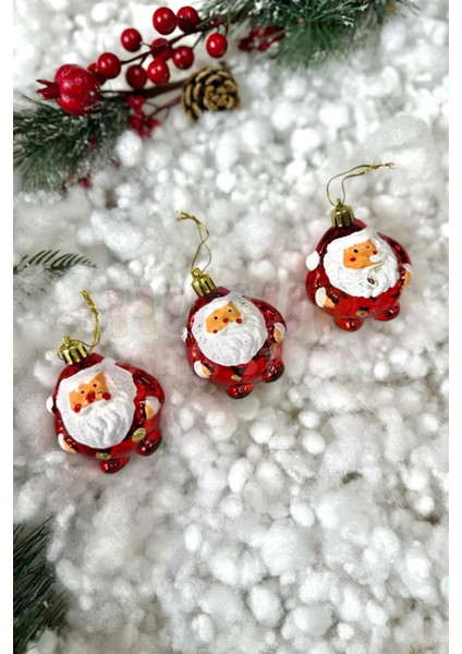 Tombul Noel Baba Ağaç Süsü Kırmızı Metalik Renk Beyaz Sakallı 3 Adet 6 cm Yılbaşı Çam Ağacı Yeni Yı