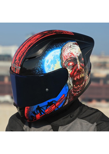 Rapıd 2 Race Zombıe Fullface Motosiklet Kaskı Mavi Camlı