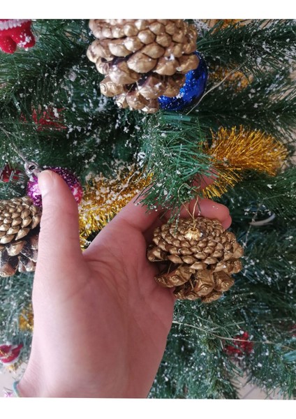 6 Adet Yılbaşı Çam Ağacı Kozalak Süs Yeni Yıl Çam Ağacı Dekoratif Süsleri Gold Kozalak Modelleri modelleri