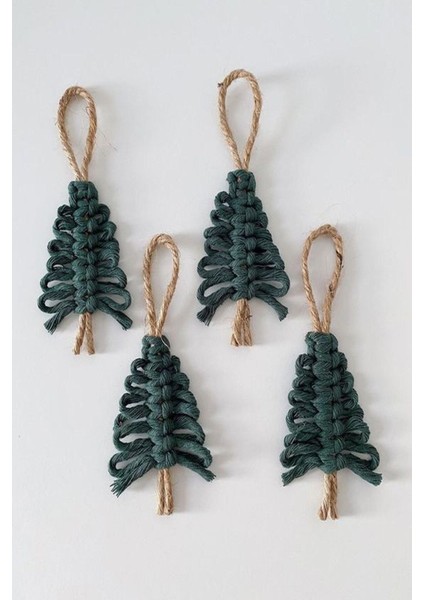 4 Adet Dark Green Makrome Çam Ağacı - Yılbaşı Süsü