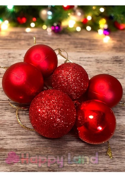Yılbaşı Topu 3 cm 6 Adet Cici Top Kırmızı Yılbaşı Çam Ağacı Süsü Dekor Süsleme Seti