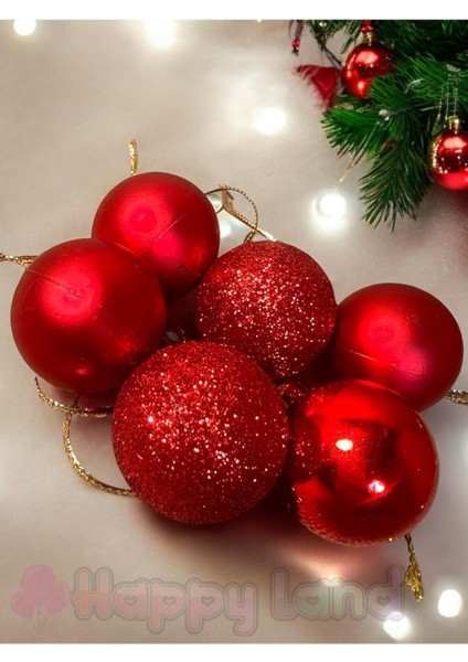Yılbaşı Topu 3 cm 6 Adet Cici Top Kırmızı Yılbaşı Çam Ağacı Süsü Dekor Süsleme Seti