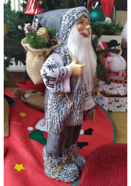 1 Adet Yılbaşı Süsü Noel Baba Biblo Figür Büyük Boy 45CM Gri fırsatları