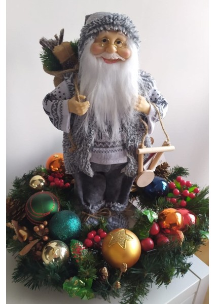 1 Adet Yılbaşı Süsü Noel Baba Biblo Figür Büyük Boy 45CM Gri indirimleri
