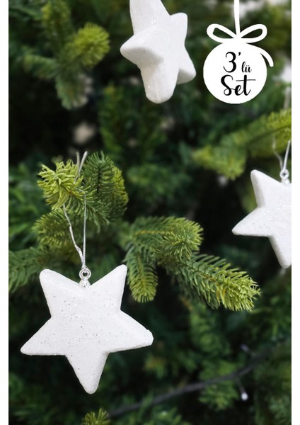 Beyaz Simli Yıldız Şeklinde Yılbaşı Ağaç Süsü Parıltılı Yılbaşı Ağacı Süsü 3lü Paket
