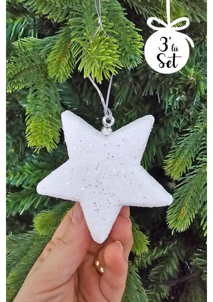 Beyaz Simli Yıldız Şeklinde Yılbaşı Ağaç Süsü Parıltılı Yılbaşı Ağacı Süsü 3lü Paket modelleri
