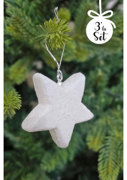 Beyaz Simli Yıldız Şeklinde Yılbaşı Ağaç Süsü Parıltılı Yılbaşı Ağacı Süsü 3lü Paket fırsatları