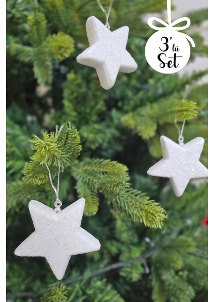 Beyaz Simli Yıldız Şeklinde Yılbaşı Ağaç Süsü Parıltılı Yılbaşı Ağacı Süsü 3lü Paket indirimleri