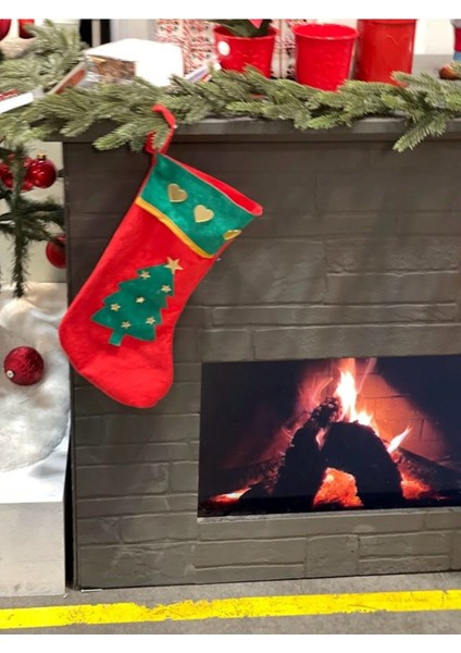 1 Adet Şömine Süsü Yılbaşı Özel Büyük Noel Baba Çam Ağacı Desenli Çorap Hediye Kese Dekorasyon Çam