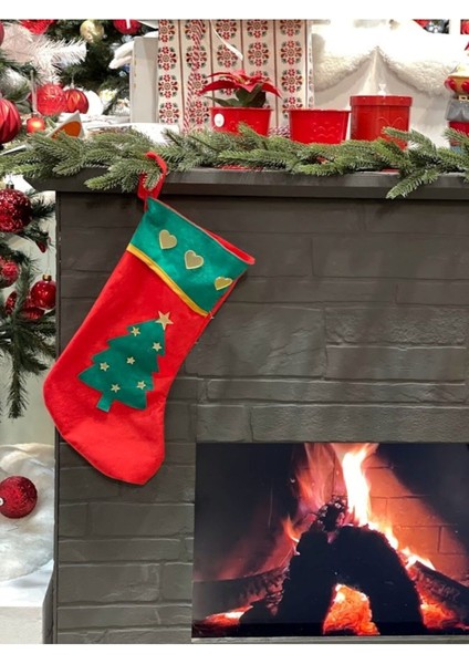 1 Adet Şömine Süsü Yılbaşı Özel Büyük Noel Baba Çam Ağacı Desenli Çorap Hediye Kese Dekorasyon Çam fiyatları