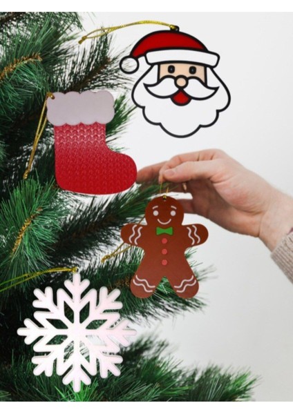Yılbaşı Çam Ağacı Süsleri 4 Lü Set Noel Baba, Kurabiye, Kar, Çorap