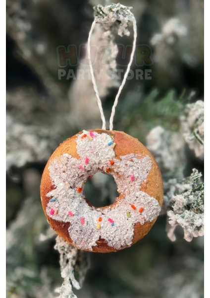 Granül Serpiştirilmiş Donut Yılbaşı Ağacı Süsü 8 cm Renkli Parıltılı Yeni Yıl Strafor Çam Ağaç Süsü