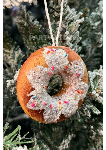 Granül Serpiştirilmiş Donut Yılbaşı Ağacı Süsü 8 cm Renkli Parıltılı Yeni Yıl Strafor Çam Ağaç Süsü